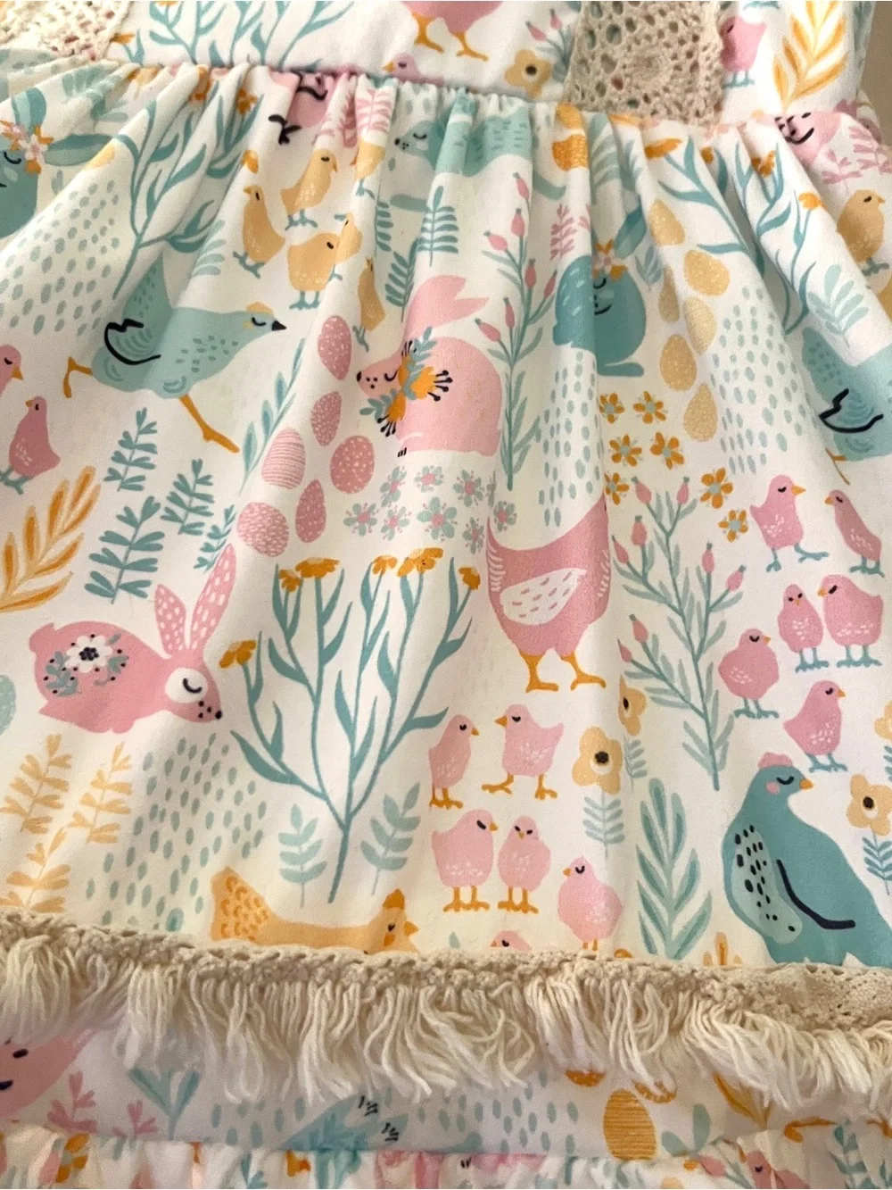 🦄 3/$36 Clover Cottage Dress Girls 2T Chicken Bunny Floral Crochet Ruffle